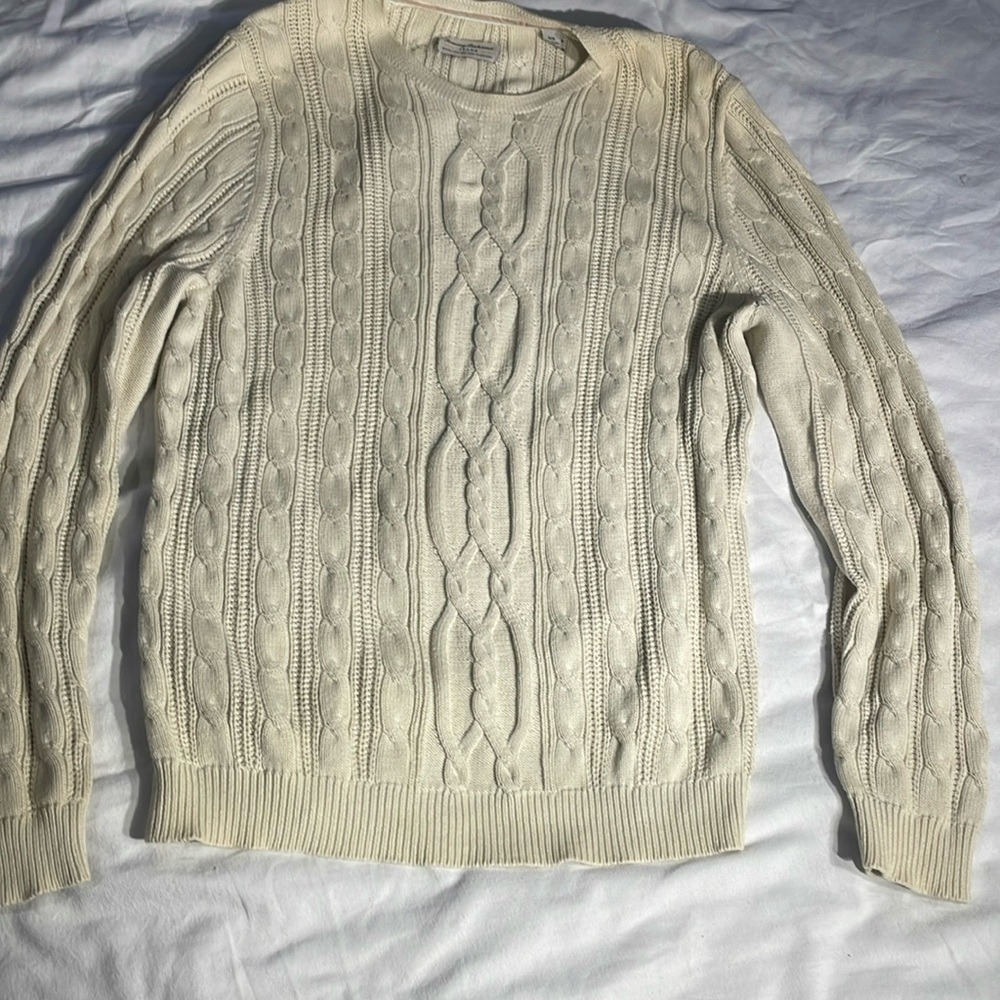 Tommy Bahama Men’s Light Beige 100% Cotton Cable Knit Sweater Size Medium